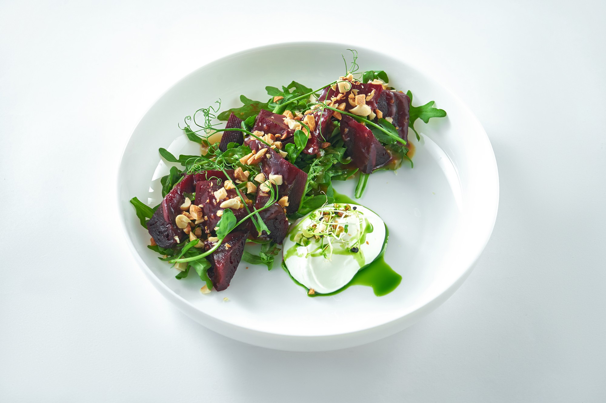finished plate with roasted roots and microgreens
